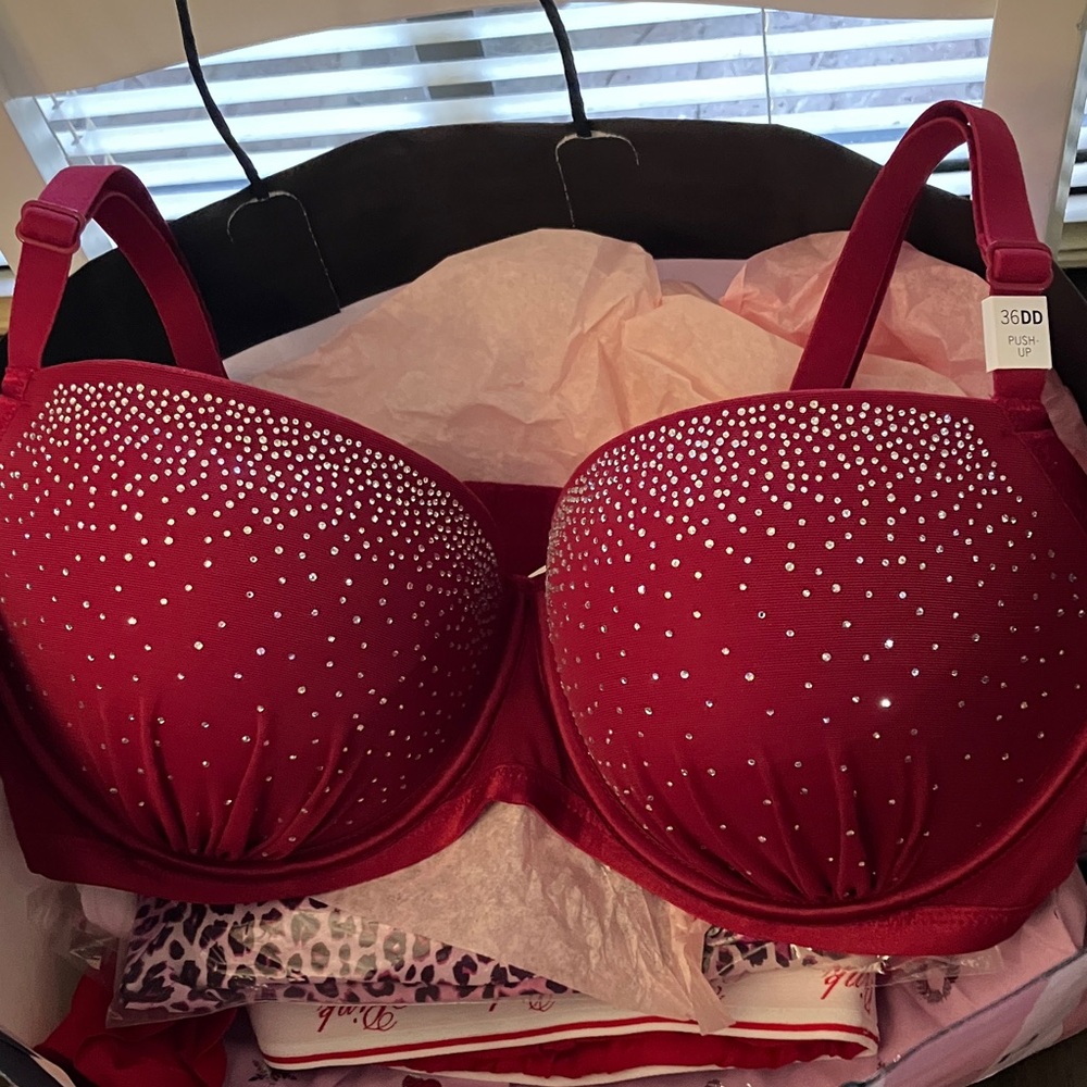 ✨VS Pink Wink NEW ultra sparkle bling push up balconette bra sz 36DD NWT - Picture 5 of 15